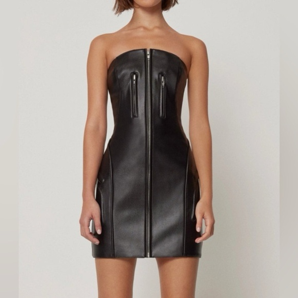 Khy Strapless Black Faux Leather Mini Dress